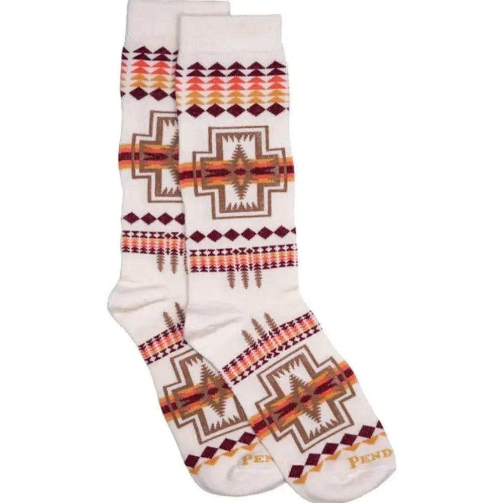 New Pendleton Men's Casual Socks - Cream, Brown, and Orange Medium